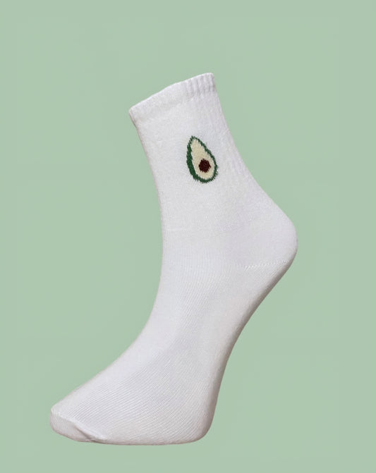 Avokado Motifli Unisex Beyaz Çorap